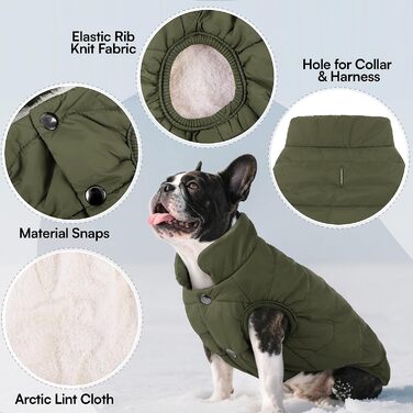 Зимовий теплий водонепроникний одяг для собак ASENKU: флісова куртка для малих порід (М, оливковий)
