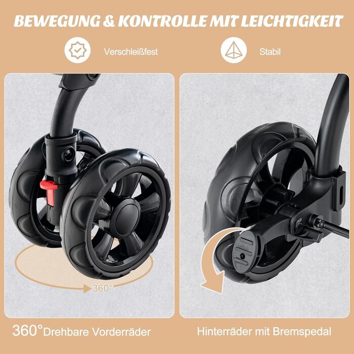 Візок для собак COSTWAY 3 в 1, візок-переноска для тварин з сіткою, кишенями та подушками, Оксфорд та метал, до 16 кг, для собак, котів та інших тварин (Бежевий)