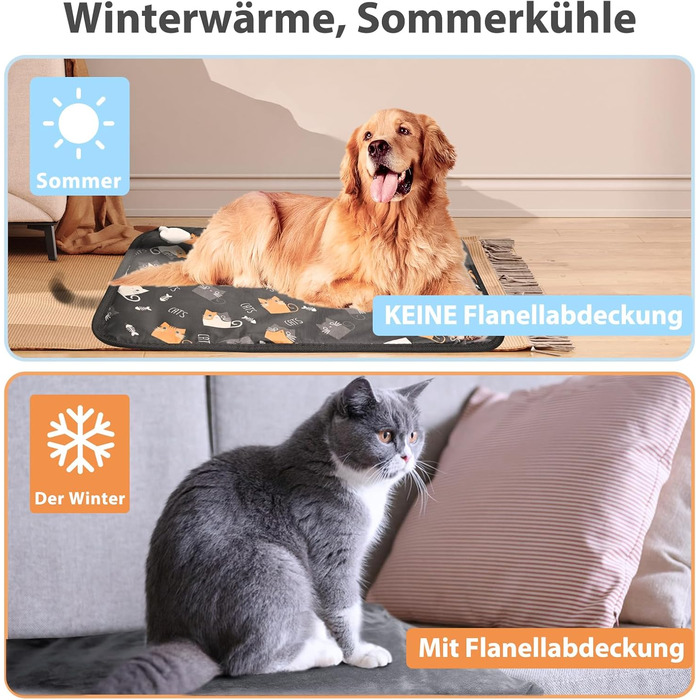 Грілка для котів та собак 70x45 см з терморегулятором, вологостійка, з таймером, 2 чохли сірого кольору