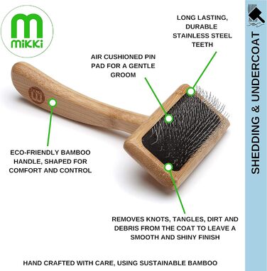 М'яка бамбукова щітка для грумінгу тварин Mikki 6280033 з кулькоподібними наконечниками для собак і котів, велика, 99 г (коричнева)