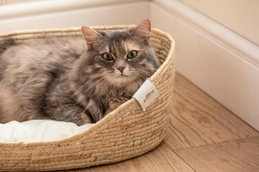 Преміум ліжко Dehner Lovely для собак та котів, м'яке гніздище, 54 x 43 x 18 см, натуральні матеріали, білий/бежевий