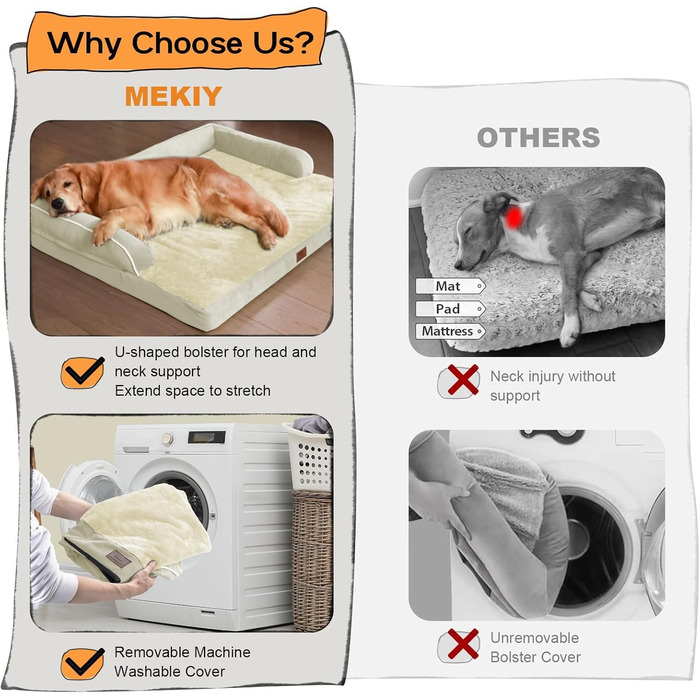 Ортопедичне собаче ліжко великого розміру XL, бежеве. Знімна подушка для шиї, водонепроникний чохол, антиковзаюча підкладка.