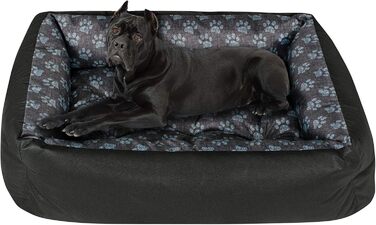 Крісло-лежанка для собак SuperKissen24: лежанка-кошик, лежанка-софа, лежанка для собак великих, середніх та маленьких порід. Лежанка для тварин, розмір L, чорний та сірий колір, з подушками з льону, 95x75 см. Можна прати.