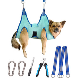 Гаммачок для грумінгу собак 2023, розмір L, тримач для шлейки, гачок для стрижки нігтів, гамачок для грумінгу з широким ременем, петля для догляду за шерстю, кишеня для догляду за кігтями, блакитний (розмір S: 10,9 кг, макс/блакитний)