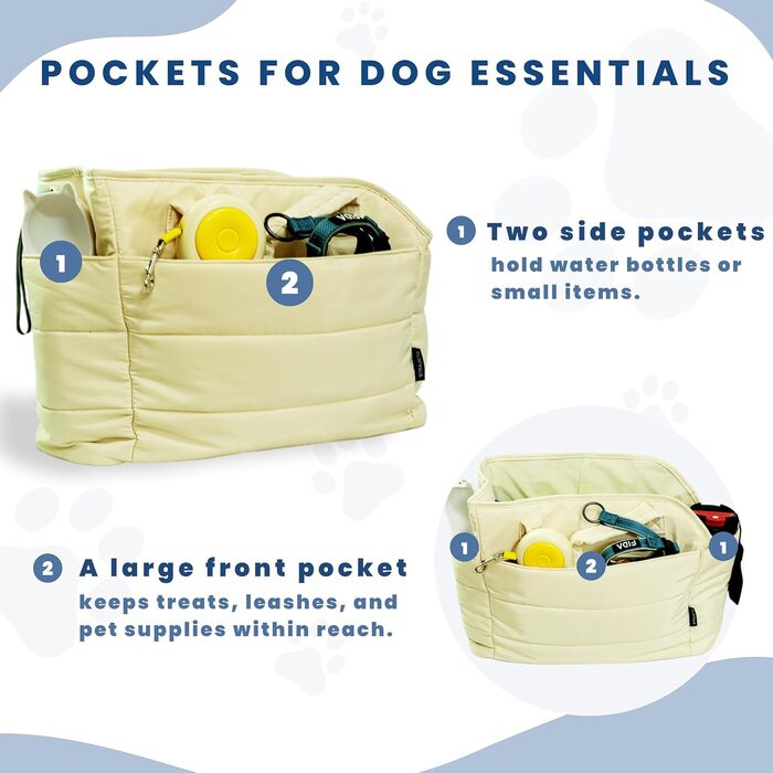 Легка переносна сумка для собак до 6,8 кг, степкова сумка-переноска для цуценят, з карабіном для безпеки, дамська сумка для собак для подорожей/покупок (Бежева)