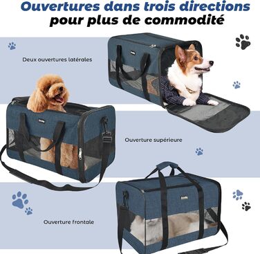 Транспортна сумка для котів та собак, дихаюча та складна, транспортна переноска для котів з регульованим плечовим ременем, знімна плюшева підстилка (Темно-синій, L)