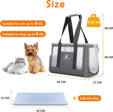 Переноска для кота та собаки ALLSOPETS: складана, дихаюча, з міцним килимком. Ідеальна для маленьких собак та котів, подорожей, кемпінгу та прогулянок. Сіра.