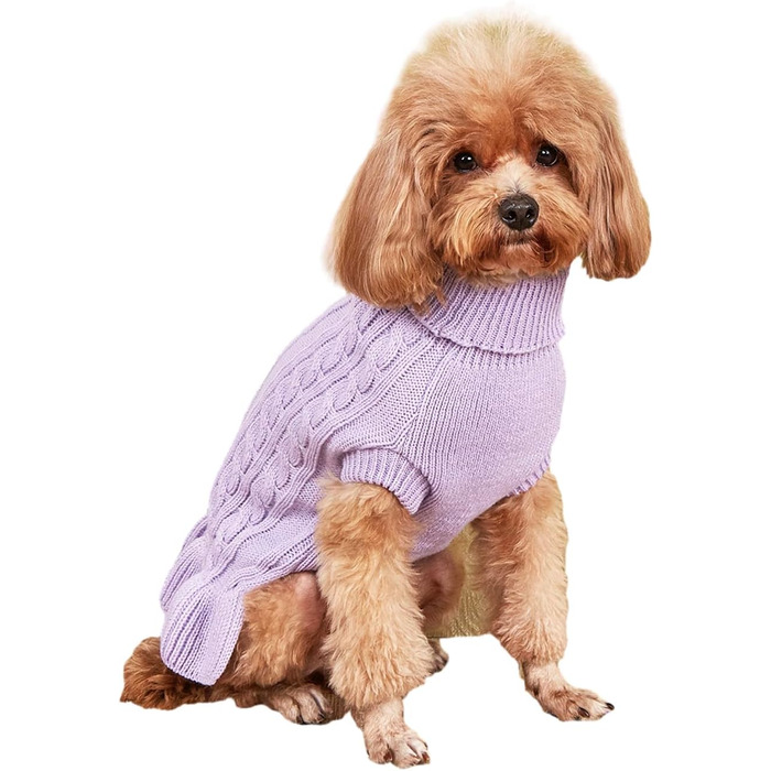 Пуловер для собак, розмір M, акрил, з коміром-горловиною, для собак маленьких та великих порід, 5,9–7,3 кг, теплий та зручний (Світло-фіолетовий)