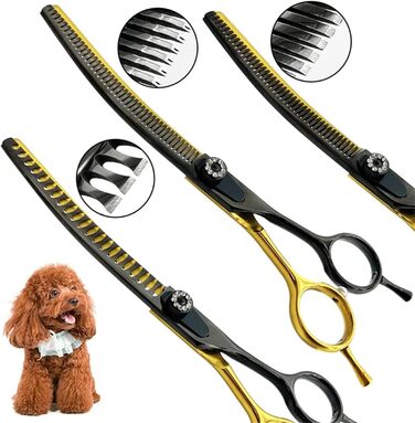 Професійна філірувальна ножиця Profi 7,5 дюймів для собак, котів та інших домашніх тварин. Ножиці для грумінгу з регульованим гвинтом, нержавіюча сталь 440C (тонке розрідження 60%-70%)