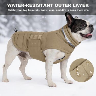 Водонепроникний зимовий теплий вітрозахисний одяг для собак, світловідбиваючий, з регульованим коміром-стійкою, на липучці - Хакі - Розмір S