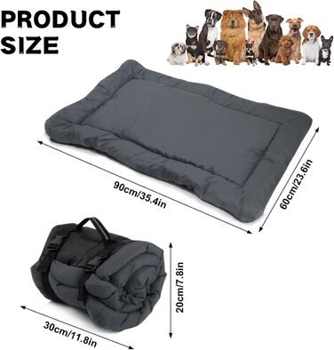 Водонепроникний килимок для собак, 90х60 см - портативне ліжко/матрац для маленьких, середніх та великих тварин. Підходить для подорожей, кемпінгу, авто, переноски та дому.