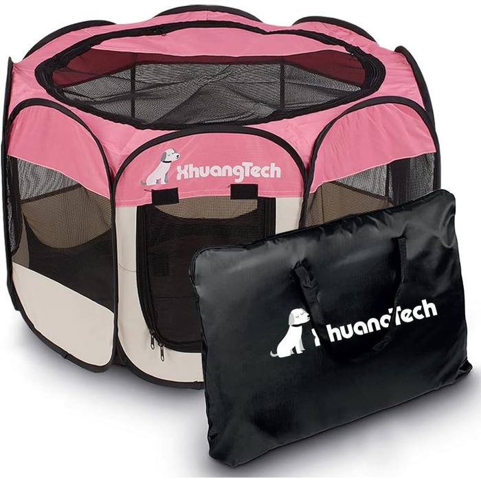 Дитячий манеж для тварин XhuangTech: Собаки, коти, цуценята, 80x80x58,4 см, м'яка тканина, портативний, складаний, для дому та вулиці, Рожевий та Бежевий