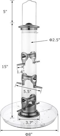 Годівниця для птахів iBorn з 6 місцями для підльоту, 20 см тарілка, з алюмінію, 38 см (чорна)
