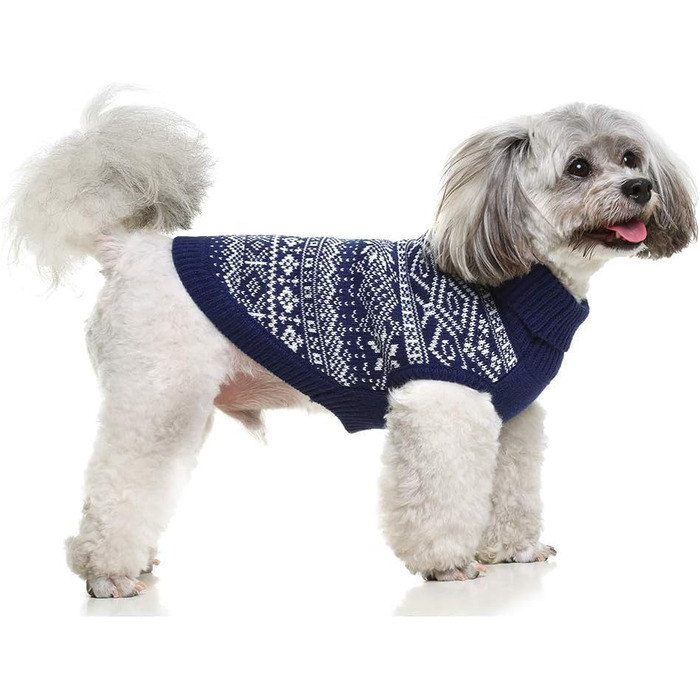 Теплий зимовий пуловер для собак та котів BINGPET з мотивом сніжинок, м'який, теплий (S, Морська синя)