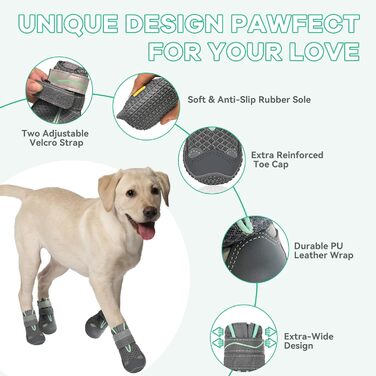 Водонепроникні чоботи для собак - захист від спеки та ковзання, сірий колір, розмір 8 (ширина 7,6 см)