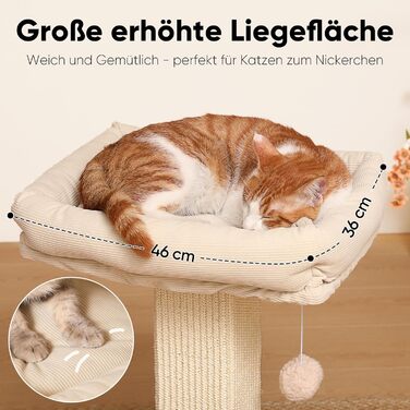 Котячий будиночок FUKUMARU з подряпуванням, 73 см, бежевий. Високий кігтетопор з платформою 46x36 см, з місцем для відпочинку, з натурального сизалю та масивного дерева.