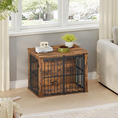 Дерев'яний вольєр для собак, 81 см, вольєр-стілець для дому, 2 двері, ковзні дверцята, для маленьких та середніх собак, міцний, 81 × 55 × 62,4 см, білий (коричневий)