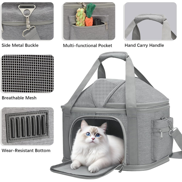 Сучасна переноска для собак 2-в-1 з м'якими боковинами, сумка для подорожей для маленьких собак та котів, стильна складана переноска для цуценят та маленьких тварин з кишенею (чорний + коричневий, 38,1 см x 19,1 см x 15 см, сірий 16,2 см x 11,4 см x 13 см