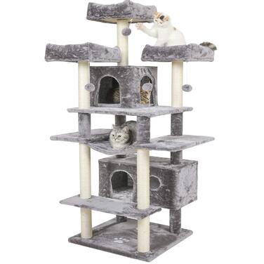 Драбина для котів MSmask XXL, велика та стійка, з 3 оглядовими платформами, з сизалевими стовпчиками, сірого кольору