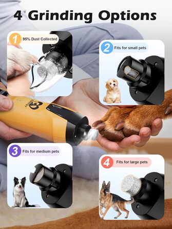 Електричний шліфувальник нігтів для собак Casfuy - 6 ступенів, тиха робота, з LED-підсвіткою та збирачем пилу