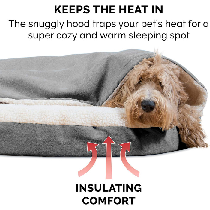 Крісло-ліжко для собак Furhaven, з гелевим охолодженням, кругле, для великих собак, знімний та пральний чохол, до 36,3 кг, Sherpa та замша, 111,8 см, імітація овечої шкури та замша, сірий, 112 x 112 x 8 см, гелевий пінопласт