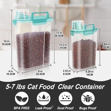 Контейнер для корму для собак 3-2,3 кг, велика насадка, BPA-free, пластиковий, з 4 герметичними закриттями, мірна склянка та ручка, легкий (Чіткий блакитний)