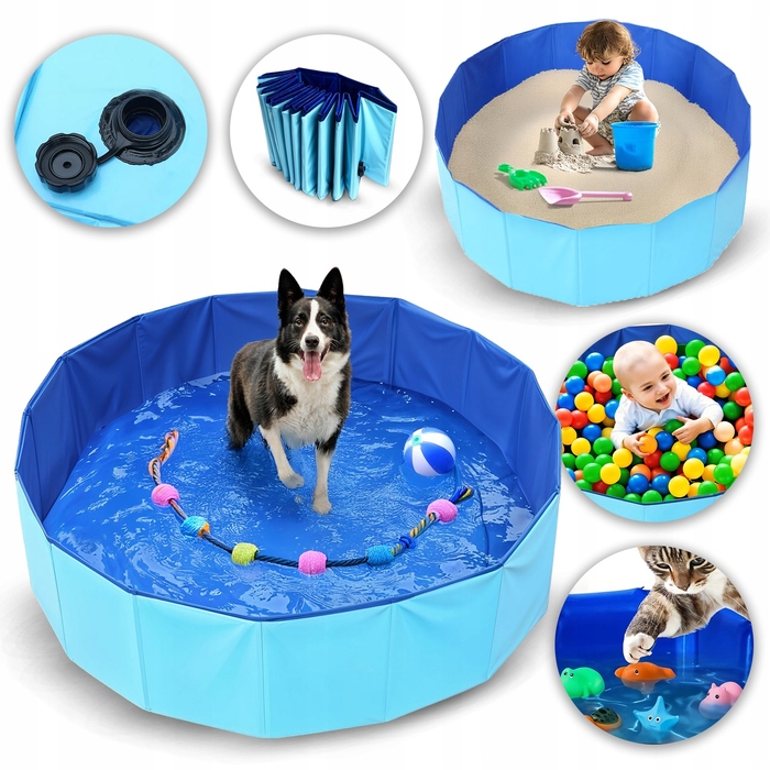 Складаний басейн для собак Heckermann, 160x30 см, світло-блакитний