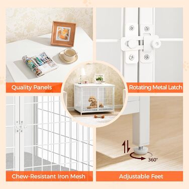 Клітка для собак з подушкою, 100 см, з двома дверцятами, з дерева, для маленьких, середніх та великих собак, біла ADCBW10701 (80 x 55 x 65 см)