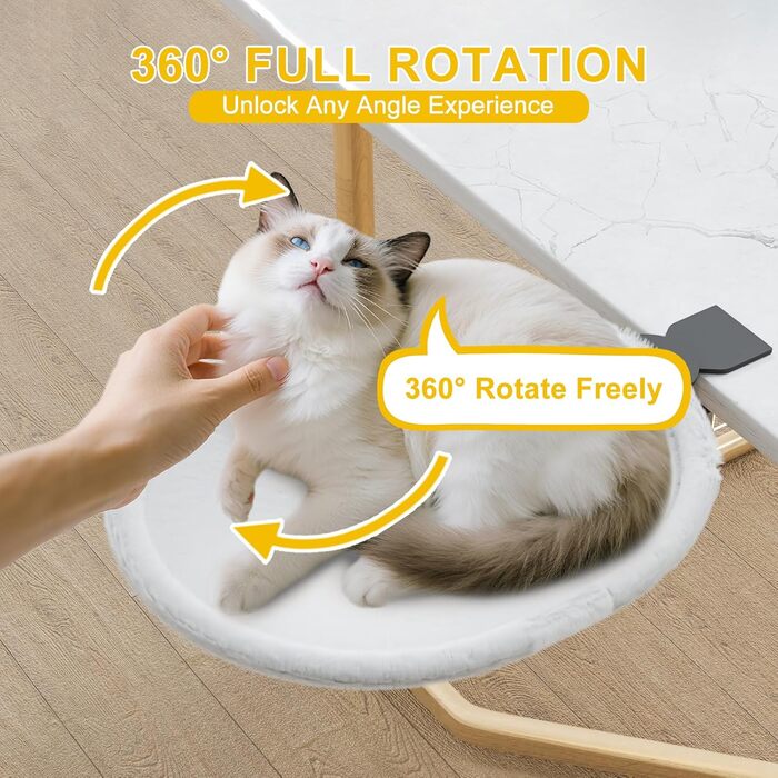 Кішка ліжко для столу Yuning, 360° обертання, регульована висота, будиночок для котів над столом, гамак для котів з 2 подушками, місце для сну кота, підходить для використання цілий рік, сірий колір