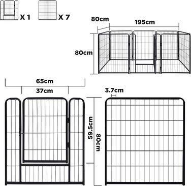 Клітка для собак HENGMEI, 80 см, розкладний вольєр для собак, котів, кроликів, для дому та на вулицю, 8 частин
