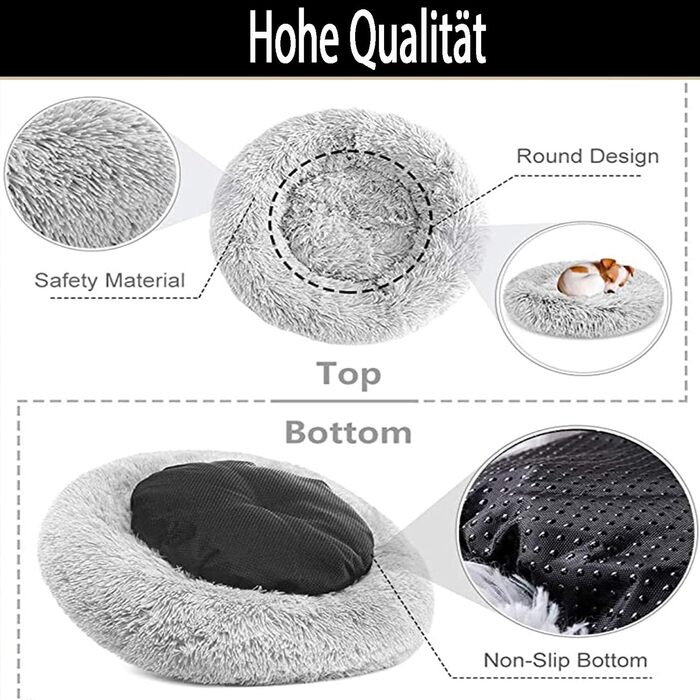 Ортопедичне ліжко для собак XL з піною з пам'яті: овальне, антистрес, плюшеве, для великих та середніх собак. Сіре, зручне, для відпочинку.