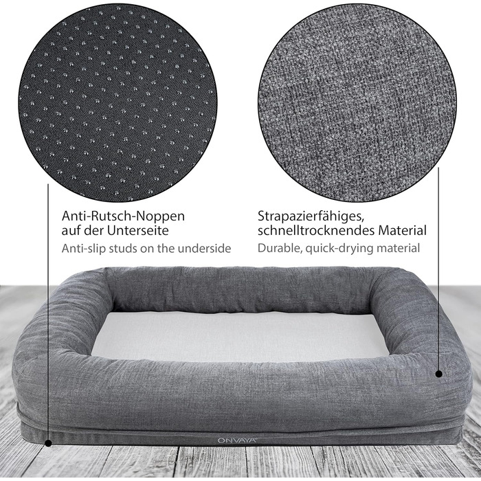 ONVAYA® Крісло-ліжко для собак | Ортопедичне | М'яке та затишне | З високим бортиком | XL | Для великих та маленьких собак | Знімний чохол | Сірий