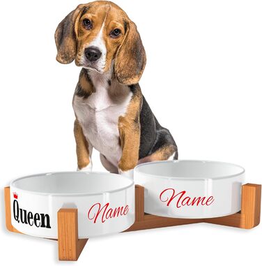 Персоналізована миска для собак OWLBOOK з іменем: керамічна миска з бамбуковим підставкою, 300 мл