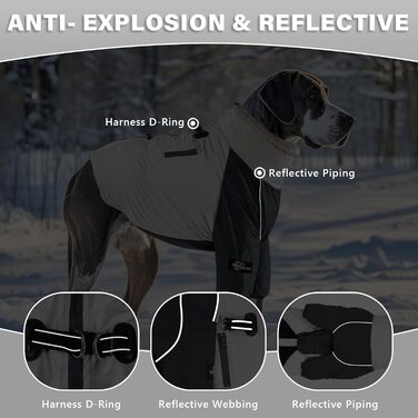 Водонепроникний зимовий одяг для собак, теплий, з підкладкою з кашеміру, з регульованою шнурівкою, кишенею, світловідбиваючими елементами, застібкою-пряжкою, сірий, розмір XXL