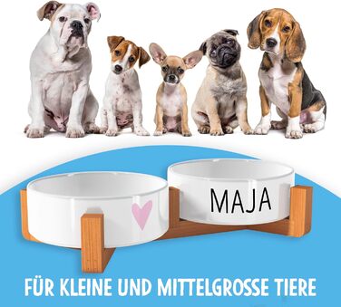 OWLBOOK Миска для собак з іменем Rosa Herz, подвійна керамічна миска з бамбуковим підставкою, 300 мл