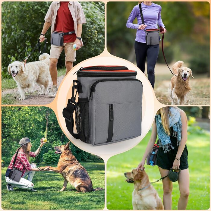 Сумка для ласощів для собак, мішок для тренувань з блискавкою, поясна сумка для собак з дозатором кульок, сумка для ласощів для подорожей та прогулянок