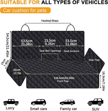 Захист для заднього сидіння авто для собак, водовідштовхувальний, з кріпленням для ременів безпеки, чорний