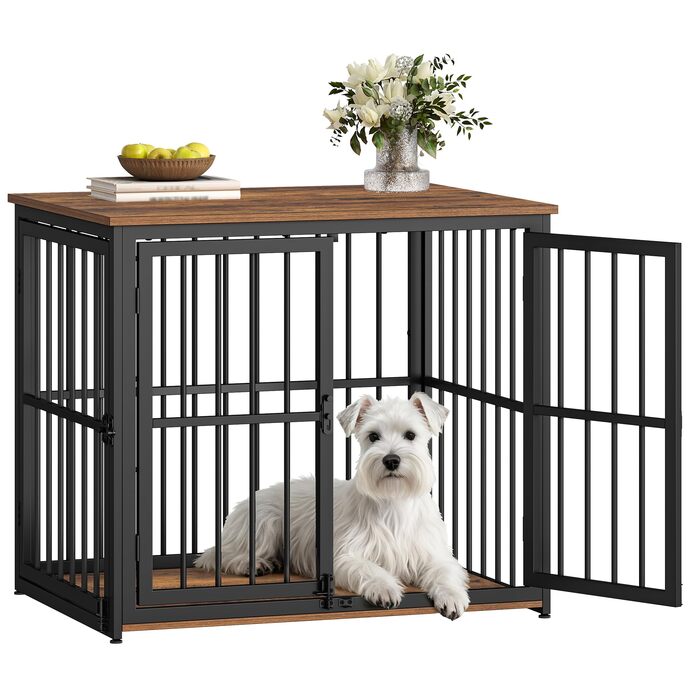 Будиночок для собак 100 см, дерев'яна собача клітка з 3 дверима, вінтажний коричневий, для середніх та великих порід, 100x60x70 см