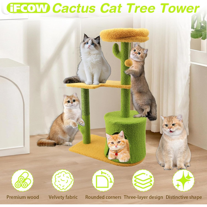 iFCOW Крактауерм: кігтеточка-вежа з платформами та стійкою 80 см для котів середніх порід