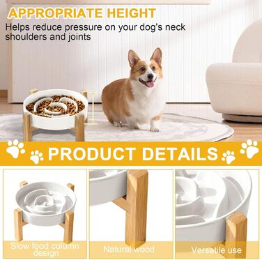 Антисліп миска для собак, кераміка, з підставкою, slow feeder, для середніх та великих собак, 19.5 см