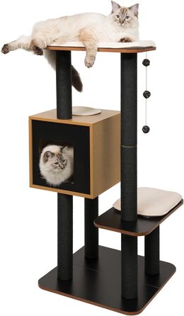 Котячий будиночок VESPER 52045 High Base, горіх, кубічна конструкція з двома платформами