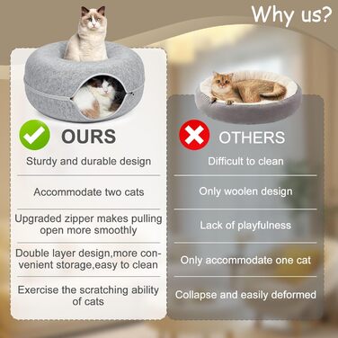 Туннель для котів KunpengZen, філц, шурхотливий, іграшка-лежанка, 50 см, для кошенят та малих тварин до 4 кг, сірий