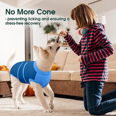 Захисний одяг для собак після операції Kuoser M – Дихаючий захисний костюм для сук та песиків, альтернатива електронному нашийнику, блакитний (34-41см;49-59см)