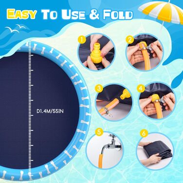 Надувний басейн для собак Nobleza D140см, Splash Pad для великих та маленьких собак, антиковзаюча підстилка, блакитний та світло-блакитний