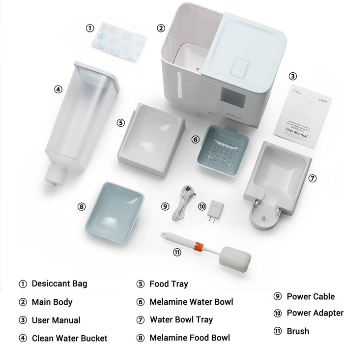Автоматичний дозатор корму та поливальник для домашніх тварин 2-в-1, FW54, 8,5 кг, для зайнятих батьків
