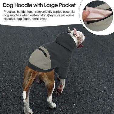 Світшот для великих собак Nanaki з капюшоном та кишенею, тепла флісова куртка для хлопчиків та дівчаток, підходить для Бульдога, зимовий одяг для собак, для дому та на вулицю (Сірий, X-Large)