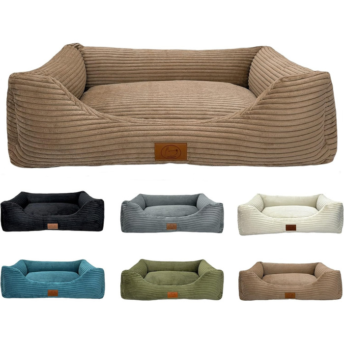 Ортопедичне ліжко для собак Elropet з м'якого корду, кошик для собак XS/S/M/L/XL/XXL (145x110x30 см), Cappuccino