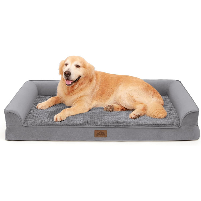 Водонепроникне ортопедичне ліжко для собак великих порід з memory foam, сіре, 121 x 81 x 19 см