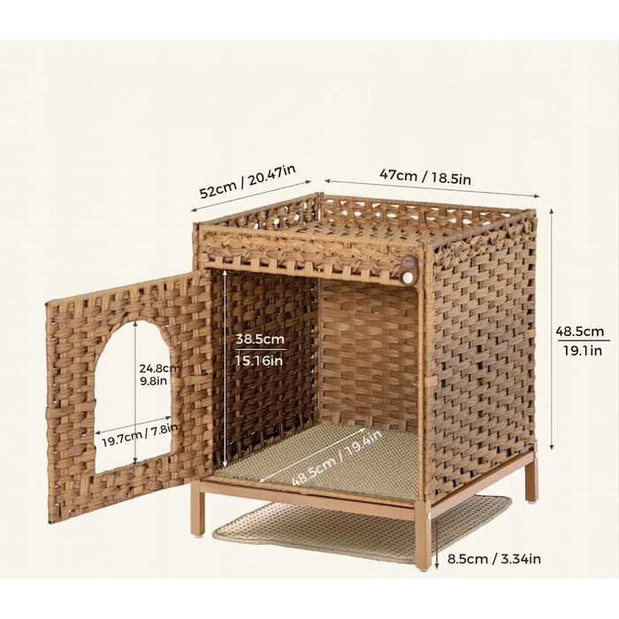 Шафа-будиночок для кота Klippehop з ротанга з лотком, 52x47x48,5 см