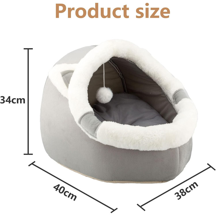 Кішка ліжко для дому з іграшкою, лежанка для собак, будиночок для кошенят, знімний м'який подушкою, супер м'яка